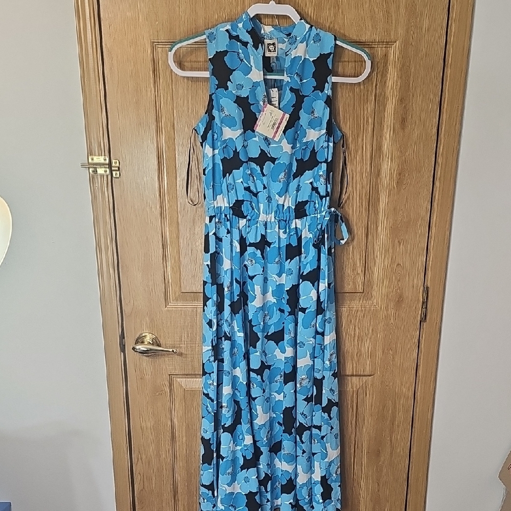 Anne Klein Blue and Black Floral Maxi Dress
